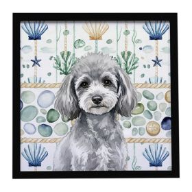 Toy Silver Poodle Coastal Sea Glass Framed Metal Print Bathroom, Kitchen, Office, Home Decor Wall Art Ready to Hang, Square, 8X8