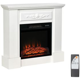 HOMCOM 32" Electric Fireplace with Mantel, Freestanding Heater with LED Log Flame, Overheat Protection and Remote Control, 1400W, White