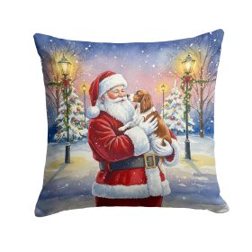 Welsh Springer Spaniel with Santa Claus Throw Pillow Decorative Indoor Outdoor Accent Cushion for Couch, Bed or Patio, 18Hx18W