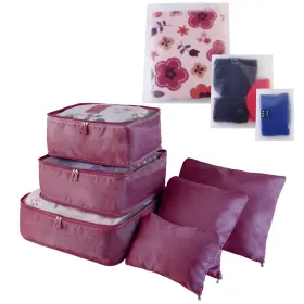 9Pcs/Set Clothes Storage Bags Water-Resistant Travel Luggage Organizer Clothing Packing Cubes For Blouse Hosiery Stocking Underwear (Option: Burgundy-1Set9Pcs)