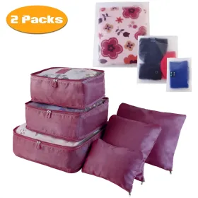 9Pcs/Set Clothes Storage Bags Water-Resistant Travel Luggage Organizer Clothing Packing Cubes For Blouse Hosiery Stocking Underwear (Option: Burgundy-2Set18Pcs)