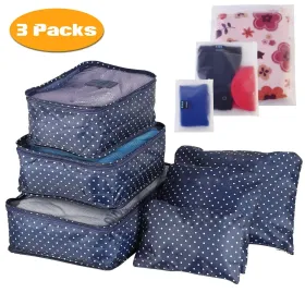 9Pcs/Set Clothes Storage Bags Water-Resistant Travel Luggage Organizer Clothing Packing Cubes For Blouse Hosiery Stocking Underwear (Option: NavySpot-3Set27Pcs)