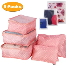 9Pcs/Set Clothes Storage Bags Water-Resistant Travel Luggage Organizer Clothing Packing Cubes For Blouse Hosiery Stocking Underwear (Option: PinkSpot-3Set27Pcs)