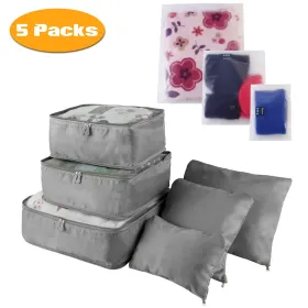 9Pcs/Set Clothes Storage Bags Water-Resistant Travel Luggage Organizer Clothing Packing Cubes For Blouse Hosiery Stocking Underwear (Option: Gray-5Set45Pcs)