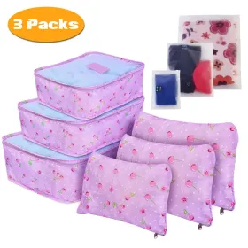 9Pcs/Set Clothes Storage Bags Water-Resistant Travel Luggage Organizer Clothing Packing Cubes For Blouse Hosiery Stocking Underwear (Option: PurpleCherry-3Set27Pcs)