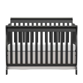 Baby Crib 5-in-1 Convertible, Wood Crib Converts to Toddler Bed, Daybed and Full-Size Bed, Non-Toxic Finishes (Color: BLACK)