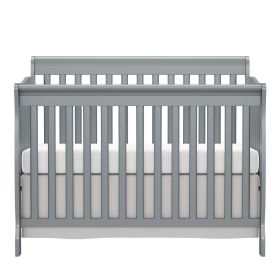 Baby Crib 5-in-1 Convertible, Wood Crib Converts to Toddler Bed, Daybed and Full-Size Bed, Non-Toxic Finishes (Color: gray)