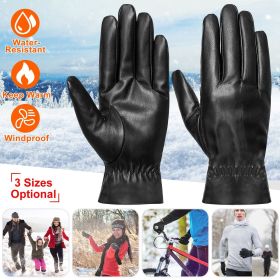 Unisex Leather Winter Warm Gloves Outdoor Windproof Soft Gloves Cycling Skiing Running Cold Winter Gloves (Color: BLACK, size: M)