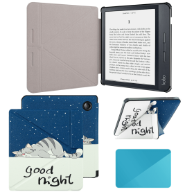 Case Compatible with 7 Inch Kobo Libra H2O Ereader(Model: N873, 2019 Release) (Material: PU Leather, Color: Blue Cat)