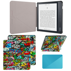 Case Compatible with 7 Inch Kobo Libra H2O Ereader(Model: N873, 2019 Release) (Material: PU Leather, Color: Graffiti)