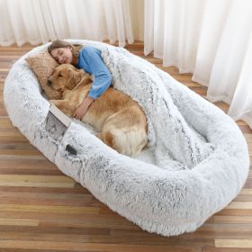 Human Dog Bed, Large Size Fits You and Pets, Washable Faux Fur Dog Bed for People Doze Off, Napping Orthopedic Dog Bed, Present Plump Pillow, Bla (Color: gray, size: 6XL(71"L x 45"W x 12"Th))