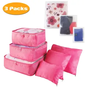9Pcs/Set Clothes Storage Bags Water-Resistant Travel Luggage Organizer Clothing Packing Cubes For Blouse Hosiery Stocking Underwear (Option: Hotpink-3Set27Pcs)