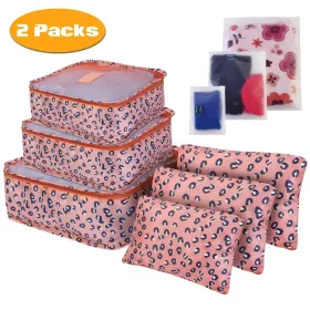 9Pcs/Set Clothes Storage Bags Water-Resistant Travel Luggage Organizer Clothing Packing Cubes For Blouse Hosiery Stocking Underwear (Option: Leopard-2Set18Pcs)